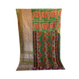 Vintage Sari Cotton Kantha Quilt Handmade Reversible Indian Blanket - 80x56 Inches - thumbnail 4