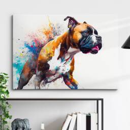 Boxer Abstract Dog Pet Animal Painting Splatter Wall Art, Framed Canvas Poster Print, Home Kitchen Office Room Decor, Family Gifts - thumbnail 1