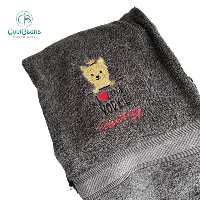 Yorkshire Terrier Dog Towel - Personalised Face Cloth/Hand Bath Embroidered - image 1