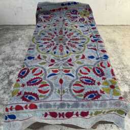 Handcrafted Cotton Suzani Quilt, Intricately Hand-Embroidered Floral Design, Reversible Decorative Bedding Throw - thumbnail 2