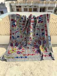 Handcrafted Cotton Suzani Quilt, Intricately Hand-Embroidered Floral Design, Reversible Decorative Bedding Throw - thumbnail 1