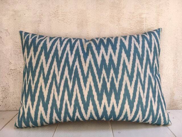 Silk Ikat Pillow Cover, Hand-Dyed Decorative Cushion - 16x24 - image 1