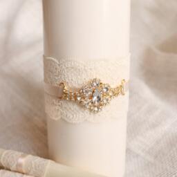 Unity Candle Set For Weddings White Or Ivory - White with Rhinestone Unity Candles With Lace, Ribbons & Bling, Ceremony - thumbnail 4