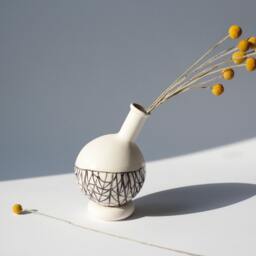 Single Flower Vase, Table Centerpiece, Modern White Ceramic Porcelain Painted Small Bud Vase Centerpiece - thumbnail 2
