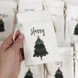 Christmas Tree Personalised Gift Bag, Festive Drawstring Bag - thumbnail 1