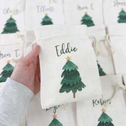 Christmas Tree Personalised Gift Bag, Festive Drawstring Bag - thumbnail 2