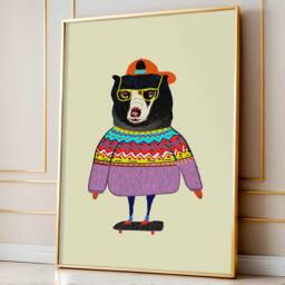 Skateboarding Bear, Art Print, Kids Wall Decor, Illustration, Children's Gift For Birthday, Christmas - thumbnail 3