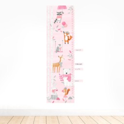 Woodland Growth Chart - Fabric Wall Decal Pink Mej