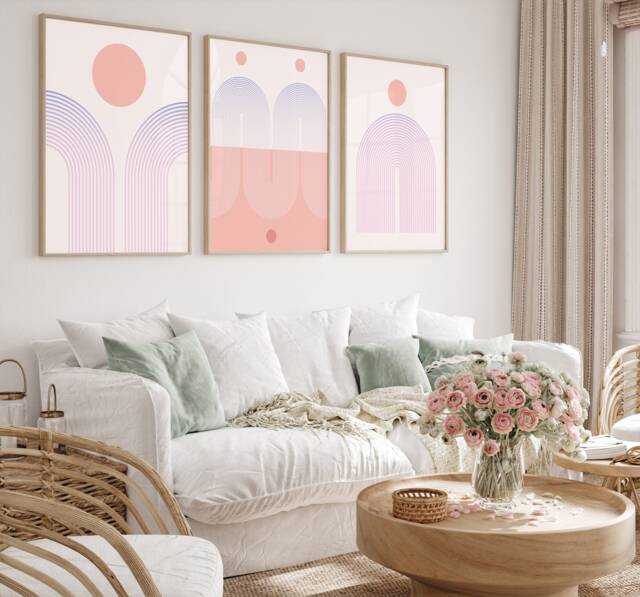 Set Of 3, Geometric Abstract Art, Pastel Tones, Living Room Wall Art Poster Prints Home Decor, A5, A4, A3 A3+ A2 Sizes, Fast Delivery - image 1