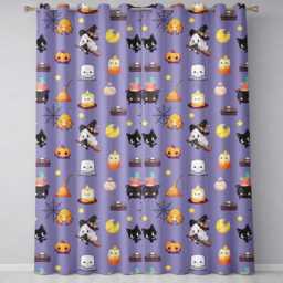 Cute Kawaii Halloween Witch Pumpkin Spider Seamless Pattern Purple Background Readymade Eyelet Ring Top Thermal 100% Blackout Curtains - thumbnail 2