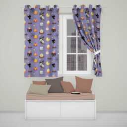 Cute Kawaii Halloween Witch Pumpkin Spider Seamless Pattern Purple Background Readymade Eyelet Ring Top Thermal 100% Blackout Curtains - thumbnail 1