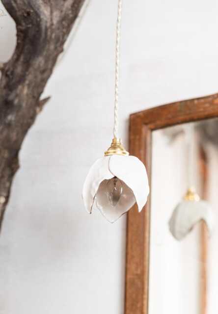 Porcelain Bloom Pendant Light Gold Accent Floral Fixture - image 1