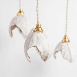 Porcelain Bloom Pendant Light Gold Accent Floral Fixture - thumbnail 3