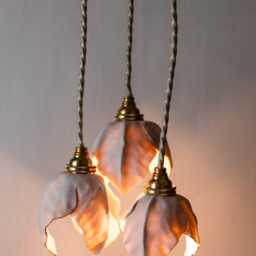 Porcelain Bloom Pendant Light Gold Accent Floral Fixture - thumbnail 2
