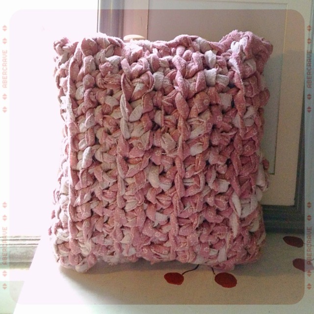 Crocheted Pillow Cover in Pink Flannel With Vintage Buttons - image 1