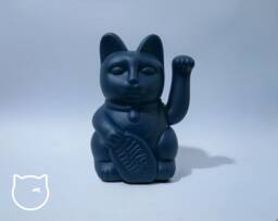 Midnight Blue Lucky Cat Hand Painted Maneki Neko - 7 Inch - thumbnail 1