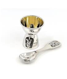 Spinning Rabbit Egg Cup & Spoon Set Christening Gift 925 Sterling Silver English Hallmarks By Jewelaridesigns
