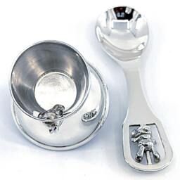Spinning Rabbit Egg Cup & Spoon Set Christening Gift 925 Sterling Silver English Hallmarks By Jewelaridesigns - thumbnail 3