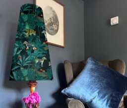Jungle Velvet Cone Lampshade, in Black, Extra Tall Lampshade - thumbnail 1