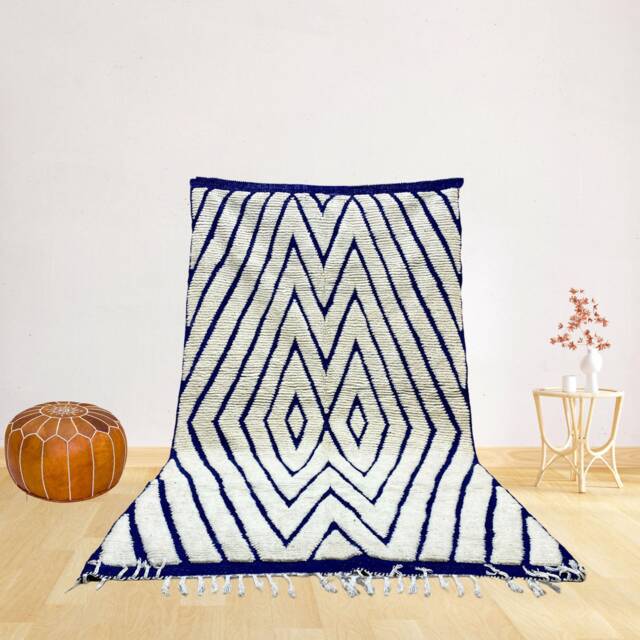 Handmade Blue Berber Rug Genuine Sheep Wool Moroccan Style - image 1