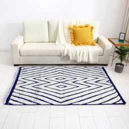 Handmade Blue Berber Rug Genuine Sheep Wool Moroccan Style - thumbnail 3