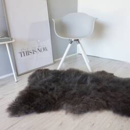 Genuine Pelssau Sheepskin Rug Silky Soft Wool, Dark Silver Grey Brown - thumbnail 2