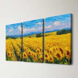 Sunflower Field Canvas Wall Art Rustic French Countryside Split For Living Room Decor Vibrant Nature Hanging, Home