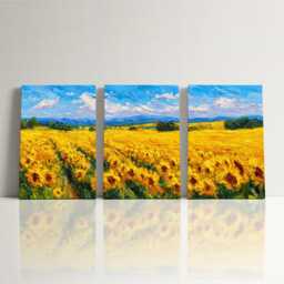 Sunflower Field Canvas Wall Art Rustic French Countryside Split For Living Room Decor Vibrant Nature Hanging, Home - thumbnail 3