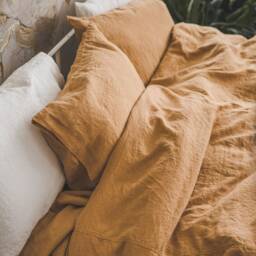 Washed Linen Bedding Set Honey Gold Duvet Cover, Pillowcases - thumbnail 3