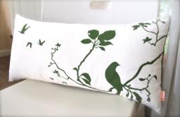 Grass Green Bird Print Lumbar Pillow Olive Back, 11x23 - thumbnail 1
