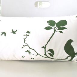 Grass Green Bird Print Lumbar Pillow Olive Back, 11x23 - thumbnail 3