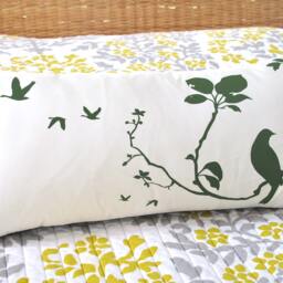 Grass Green Bird Print Lumbar Pillow Olive Back, 11x23 - thumbnail 2