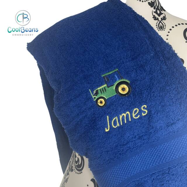 Tractor Towel - Personalised Face Cloth/Hand Bath = Embroidered - image 1