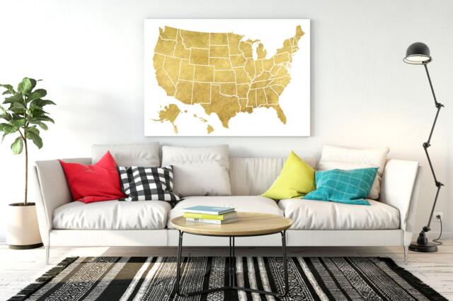 Gold Usa Map Poster 50 States Art Print - Digital Download - image 1
