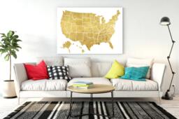 Gold Usa Map Poster 50 States Art Print - Digital Download - thumbnail 1