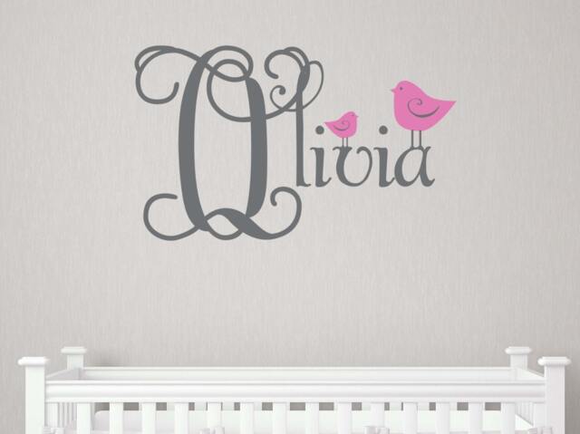 Personalized Swirly Fancy Cute Name With Birds Vinyl Wall Decal For Nursery, Kids Girls Room Decor ~ Child223 - image 1