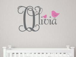 Personalized Swirly Fancy Cute Name With Birds Vinyl Wall Decal For Nursery, Kids Girls Room Decor ~ Child223 - thumbnail 1