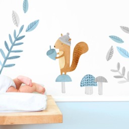 Squirrel - Fabric Wall Decal Woodland Blue Collection Mej - thumbnail 1