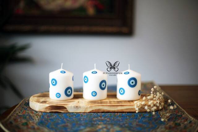 Pillar Candle Lucky Eye, Evil Eye Candle, Charm, Home Decor , Hamsa, Eye - image 1