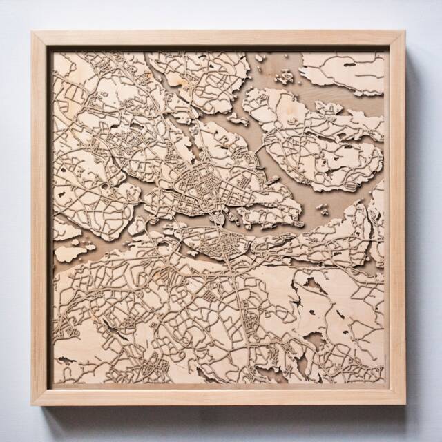 Stockholm Wooden Map - Laser Cut 3D City Streets, Framed Minimalist Wall Art - image 1