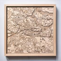 Stockholm Wooden Map - Laser Cut 3D City Streets, Framed Minimalist Wall Art - thumbnail 1
