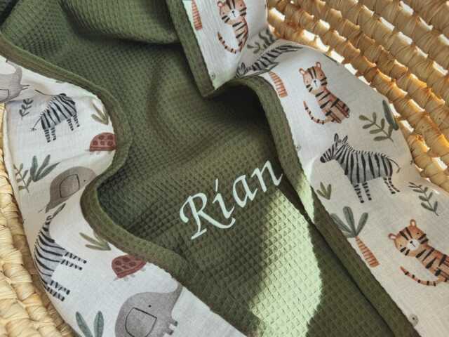 Organic Cotton Baby Blanket - Embroidered Name Personalized Gift Soft & Warm Newborn Safari Nursery - image 1