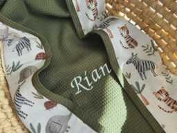 Organic Cotton Baby Blanket - Embroidered Name Personalized Gift Soft & Warm Newborn Safari Nursery - thumbnail 1