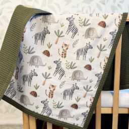 Organic Cotton Baby Blanket - Embroidered Name Personalized Gift Soft & Warm Newborn Safari Nursery - thumbnail 2