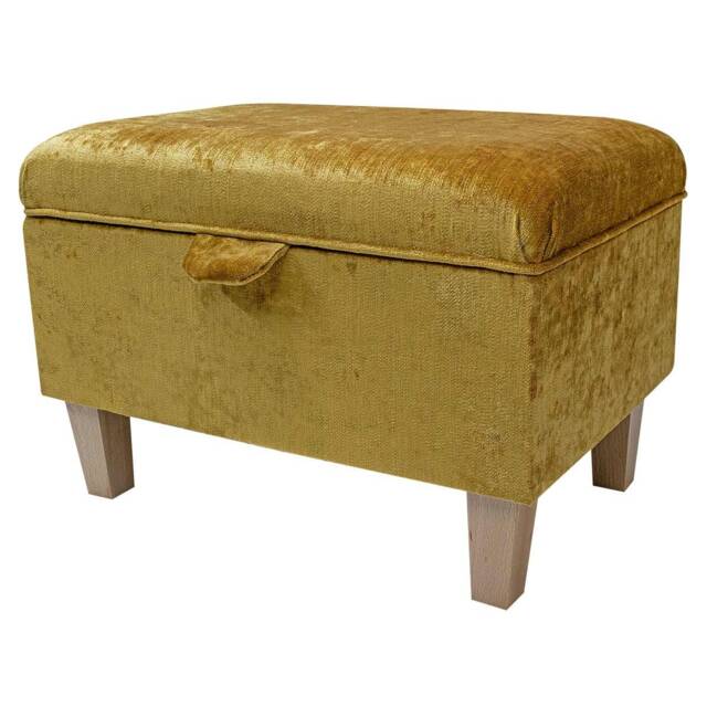 Gold Mustard Velvet Handmade Storage Ottoman Footstool - Upholstered Pouffe Toy Box British Bespoke Made - image 1