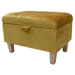 Gold Mustard Velvet Handmade Storage Ottoman Footstool - Upholstered Pouffe Toy Box British Bespoke Made - thumbnail 1