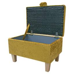 Gold Mustard Velvet Handmade Storage Ottoman Footstool - Upholstered Pouffe Toy Box British Bespoke Made - thumbnail 2