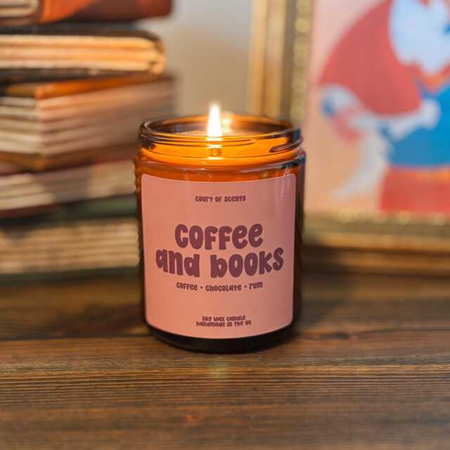 Coffee & Books Chocolate, & Rum Scented Candle, Bookish Candle - image 1