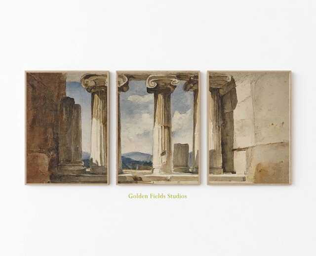 Ancient Column Prints Set Neutral Vintage Architecture Wall Art - image 1
