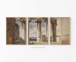 Ancient Column Prints Set Neutral Vintage Architecture Wall Art - thumbnail 1